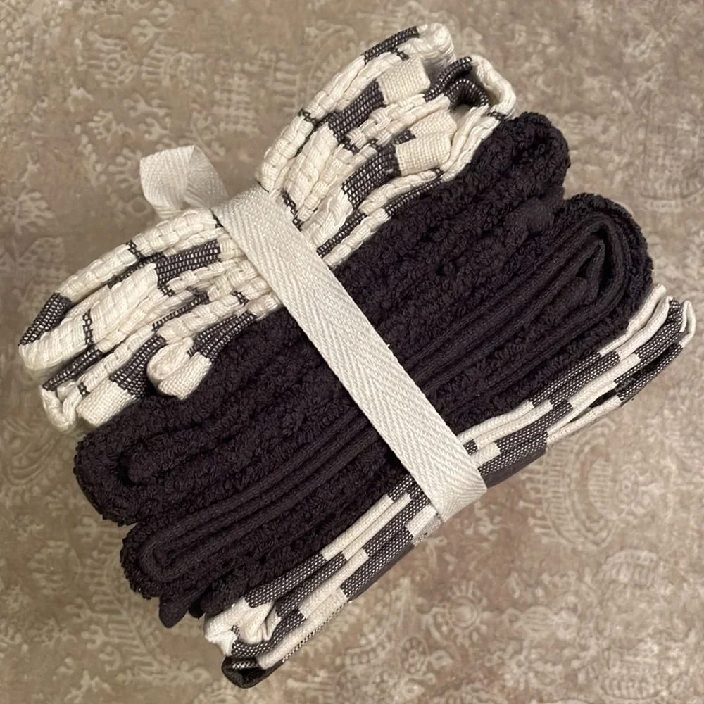 Brand New 6-Pack 100% Cotton Kitchen Towels Dish Cloths Checkered Striped Solid